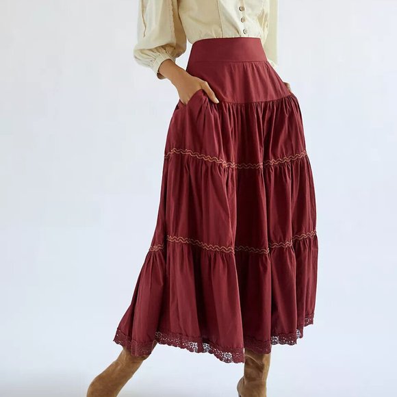 Anthropologie tiered lace Maxi Skirt - Picture 2 of 9